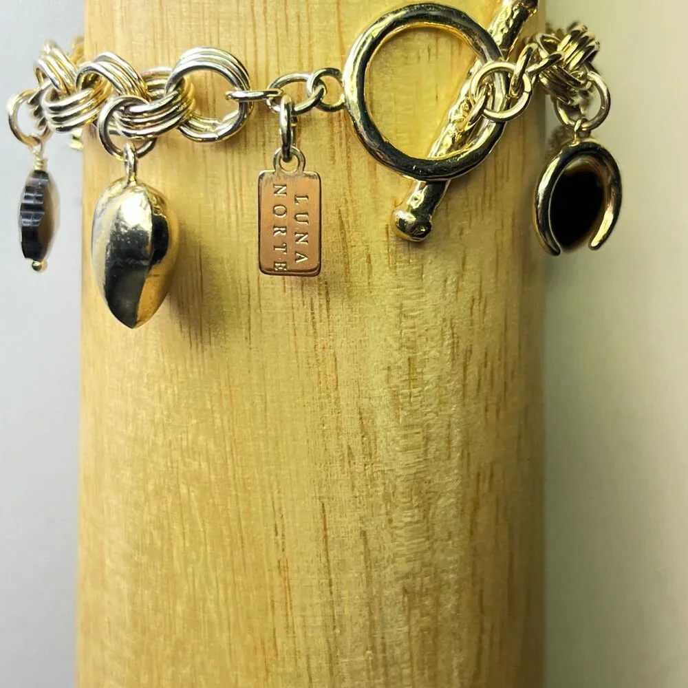 Luna Norte Gold Tone CZ Charm Bracelet Toggle Clasp - Picture 10 of 12